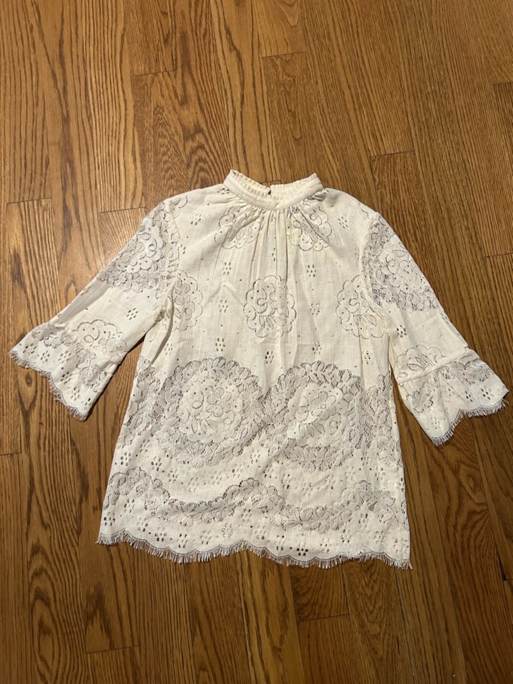 *Lace Eyelet High-Neck Blouse in Cream - Picture 5 of 9